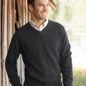LL Bean v neck charcoal lambs wool sweater